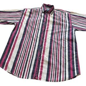 VTG Shah Safari Shirt Mens Large Button Striped 90s Button Front Cotton S